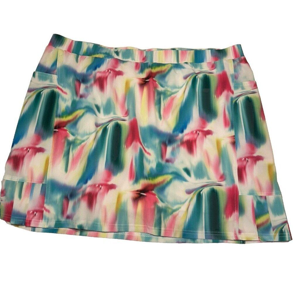 Chicos Ladies Sz 18 Tennis Golf pickleball skort Stretch pull on Pleated Tie Dye
